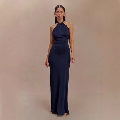 Ins Bodycon Halter Dress Sexy Backless Slim Fit Waist Slimming