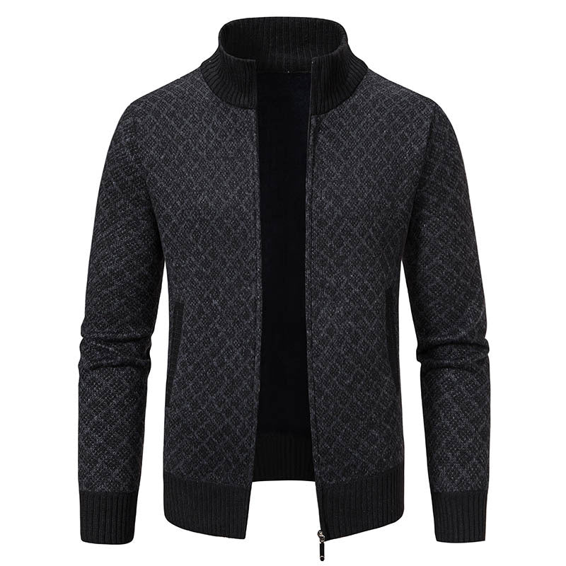 Thickened Plaid Print Jacket Cardigan Fashion Slim Fit Zipper