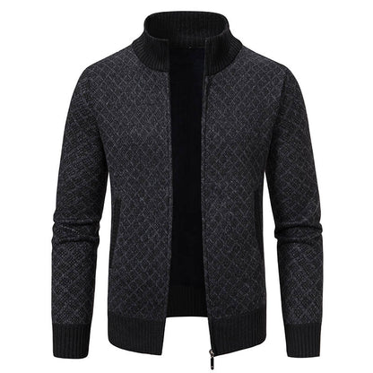 Thickened Plaid Print Jacket Cardigan Fashion Slim Fit Zipper