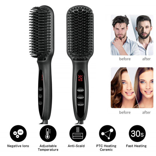 2 in1 Hair Straightener Brush Heating Beard Clip Comb Styler