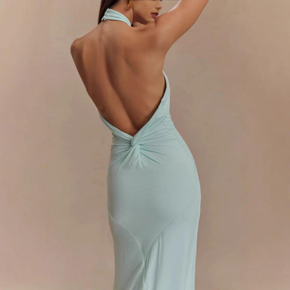 Ins Bodycon Halter Dress Sexy Backless Slim Fit Waist Slimming