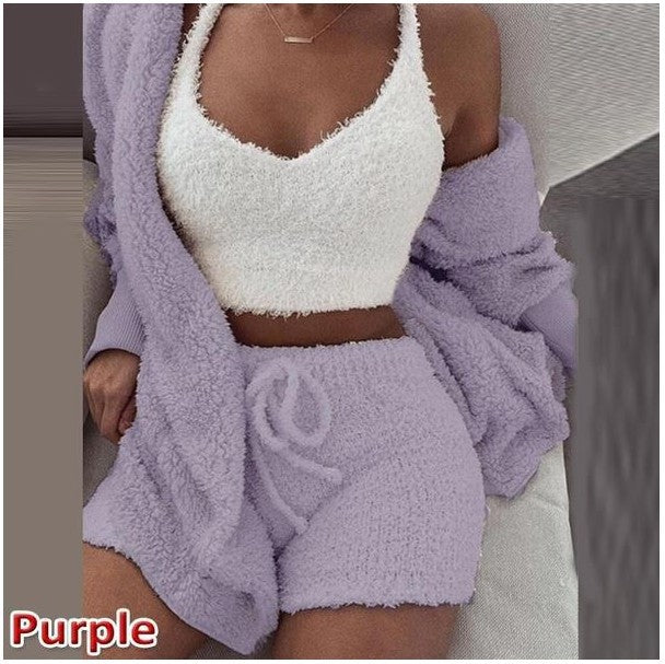3 Pieces Of Fashionable Ladies Plush Home Clothes