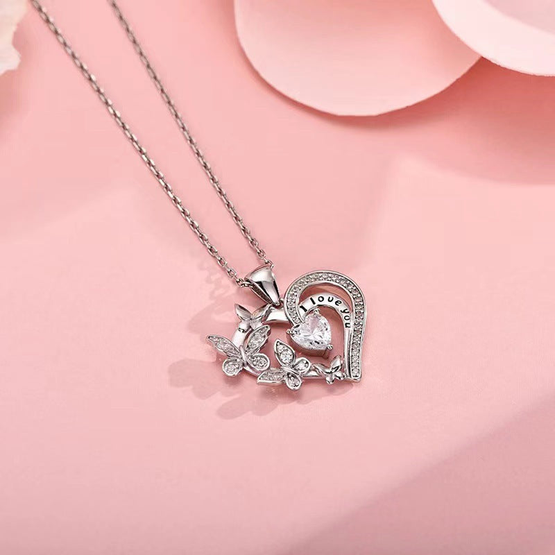 Ins Butterfly Love Necklace With Rhinestones Fashion