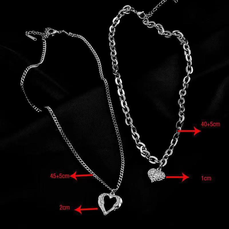 Titanium Steel Angel Wings Love Necklace Irregular Folds 2 Heart Love