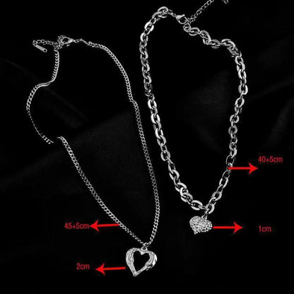 Titanium Steel Angel Wings Love Necklace Irregular Folds 2 Heart Love