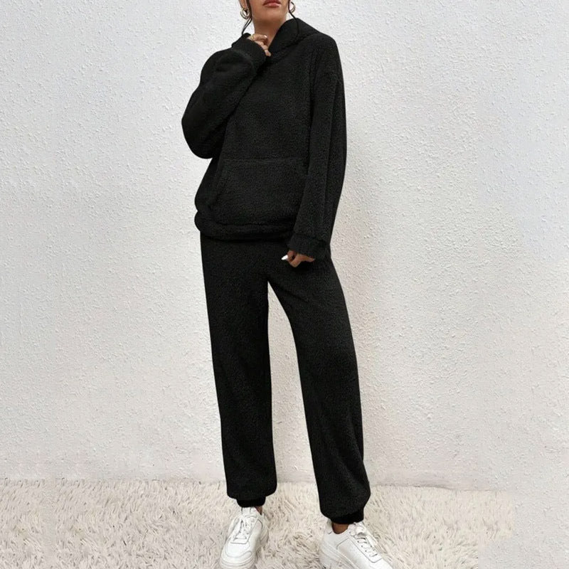 Winter Plush Pajama Set Fashion Casual Hooded Top