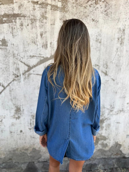 Lapel Shirt Jacket Ins Fashion Solid Color Long-sleeved Denim