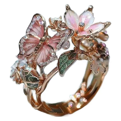 INS Flower Butterfly Ring With Rhinestones Jewelry