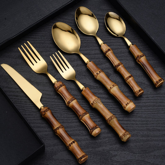 Stainless Steel Cutlery And Bamboo Handle Set