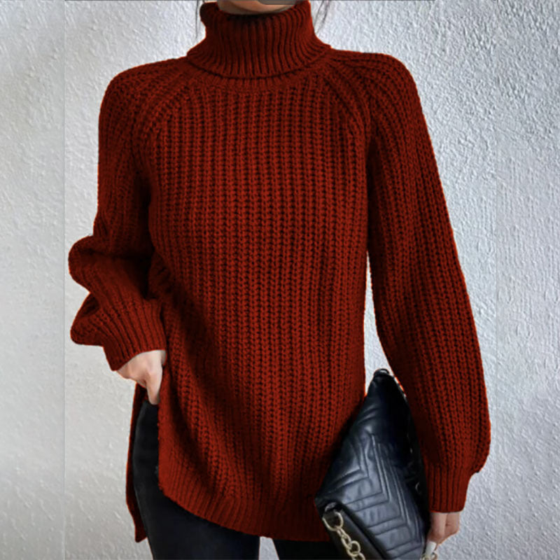 Turtleneck Pullover Sweater With Split Design Fashion