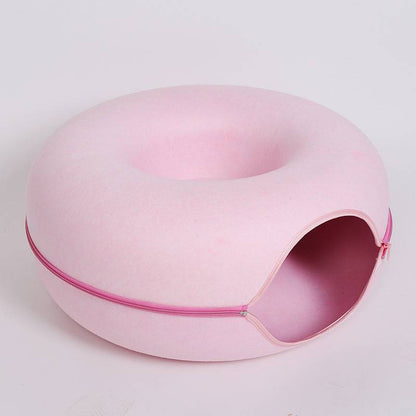 Donut Cat Tunnel Bed Pets House Natural Felt Pet Cat Cave