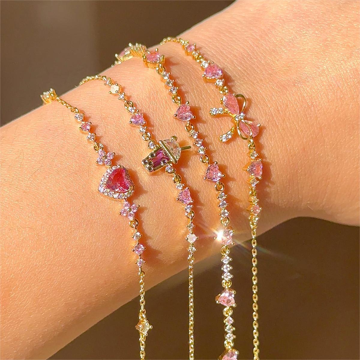 Sweet Bow Heart Rhinestone Bracelet Y2K Ins
