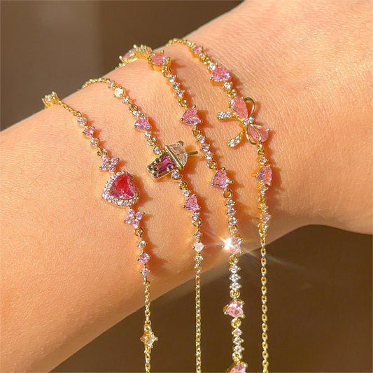 Sweet Bow Heart Rhinestone Bracelet Y2K Ins