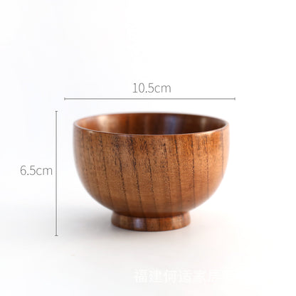 Wooden Bowl Japanese Style Wood Rice Soup Bowl Salad Bowl Food Container