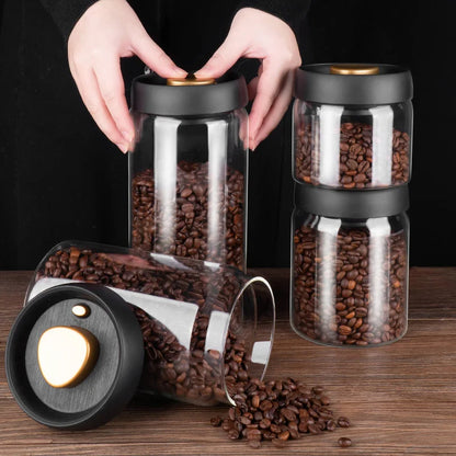 Vacuum Sealed Jug Set Black Coffee Beans Glass Airtight