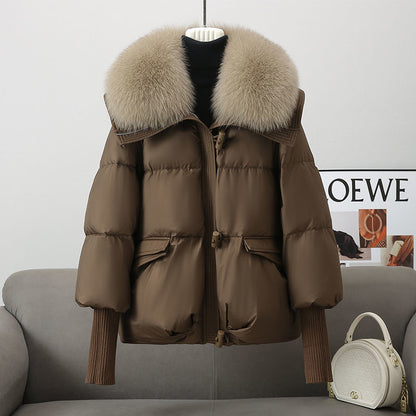 Down Cotton-padded Jacket Women's Short Fur Collar