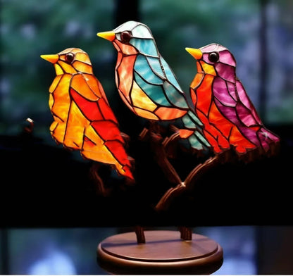 Stained Birds On Branch Desktop Ornaments For Bird Lover Home Decor