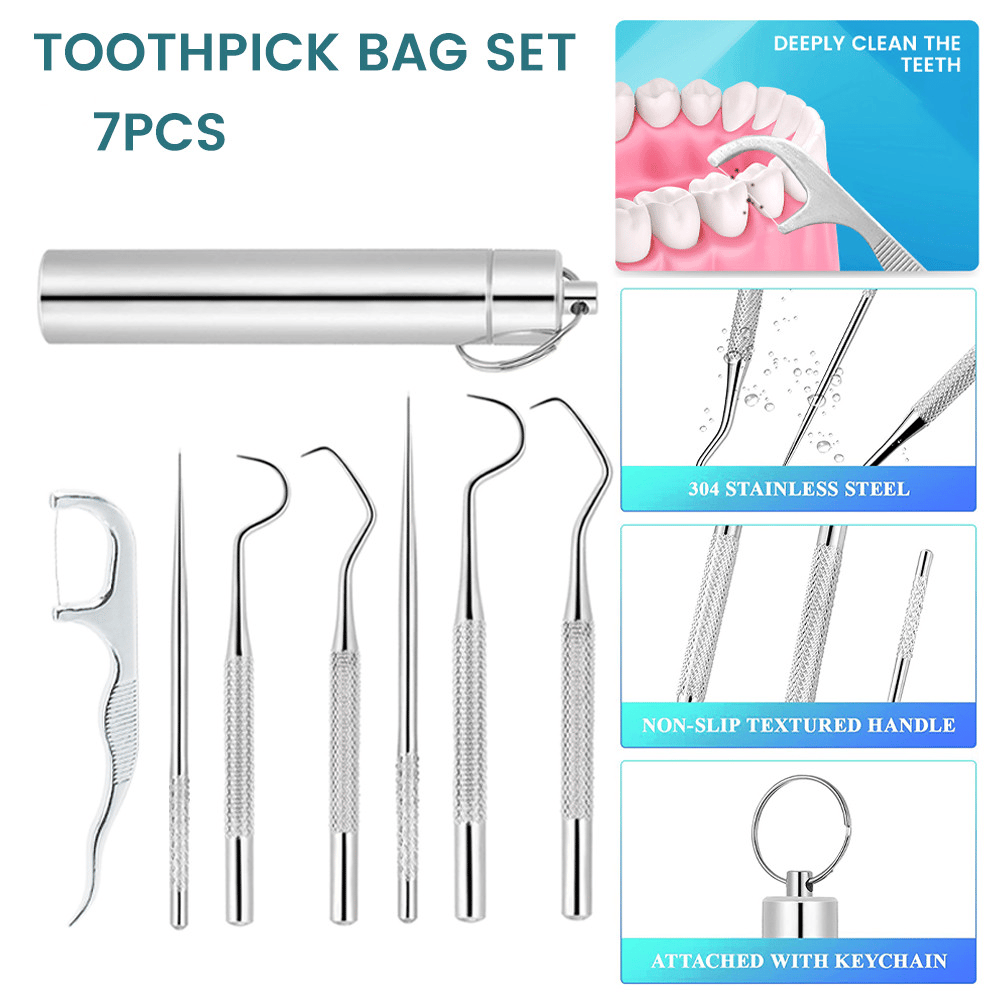 Stainless Steel Toothpick 304 Household Portable Cleaning Tool Toothpick Set 7pcs