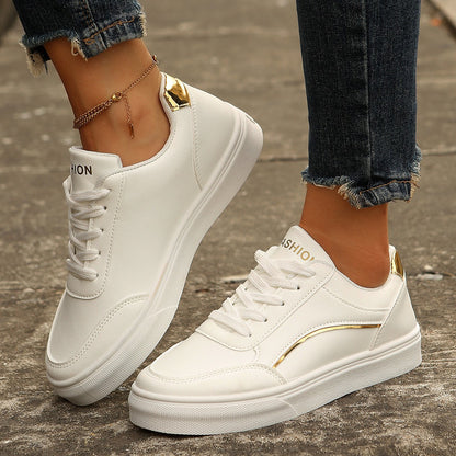 Lace-up White Flats Shoes Fashion Round Toe Slip-on