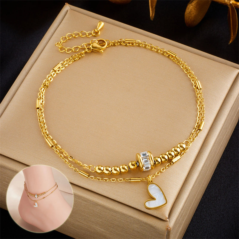 Fashion Jewelry Boho Classic Love Heart Ankle Chain Double