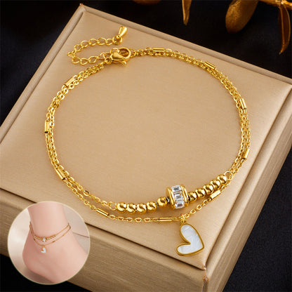 Fashion Jewelry Boho Classic Love Heart Ankle Chain Double