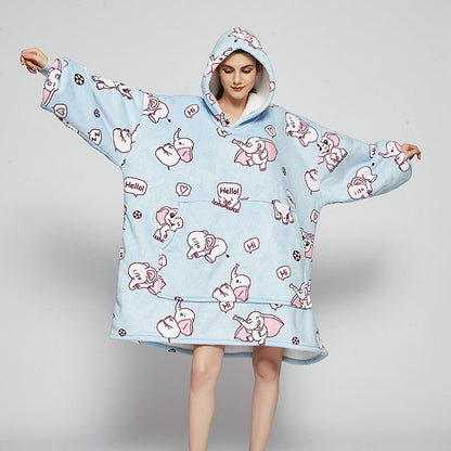 Ovesized Wearable Blanket Hoodie Winter Cute Print Fleece