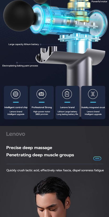 Lenovo Powerful Wireless Massager Gun 8 Massage Heads