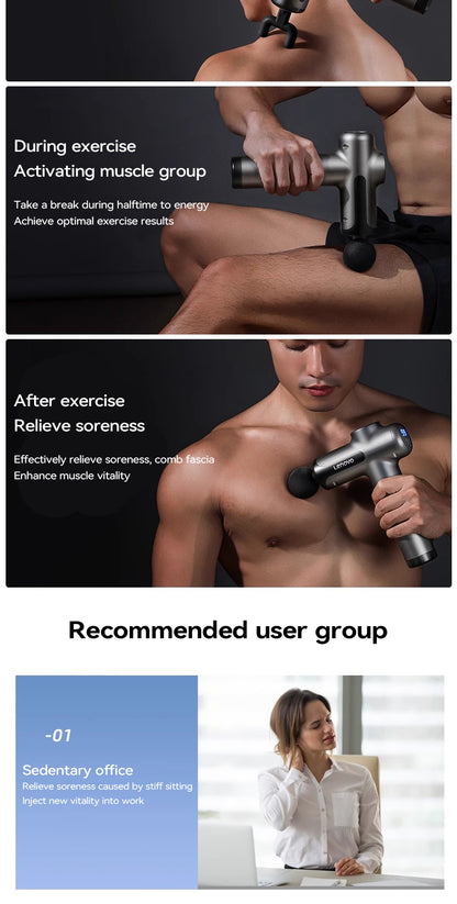 Lenovo Powerful Wireless Massager Gun 8 Massage Heads