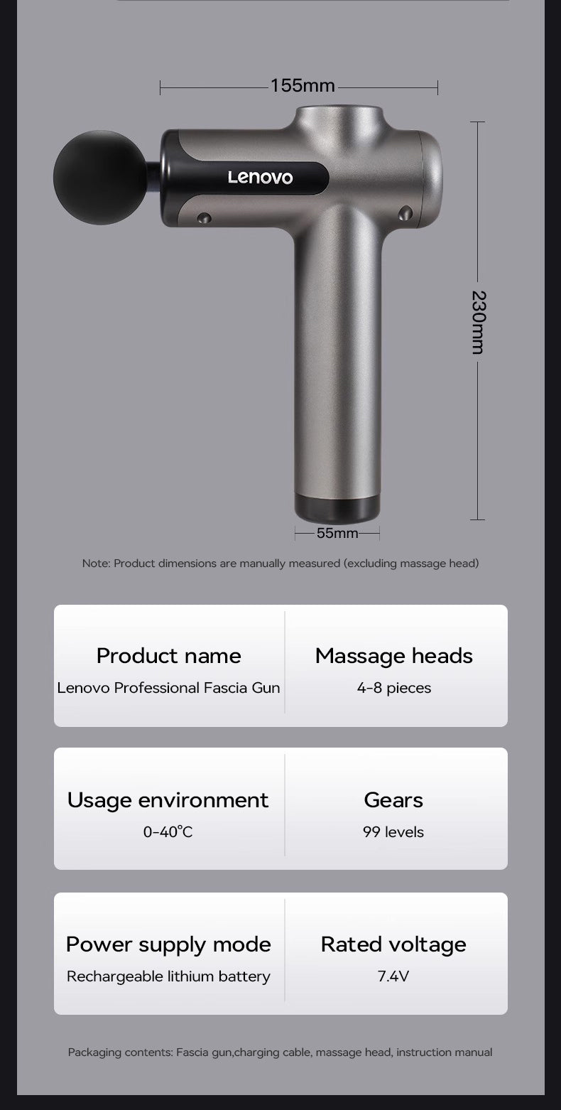 Lenovo Powerful Wireless Massager Gun 8 Massage Heads