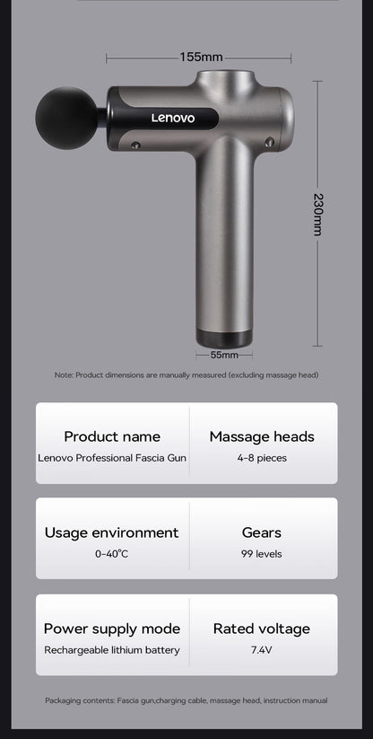 Lenovo Powerful Wireless Massager Gun 8 Massage Heads