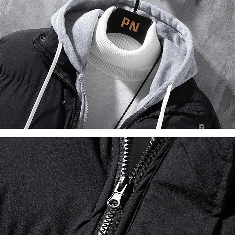 Fashion Hooded Jacket Men Winter Windproof Thickened Fake Jacket