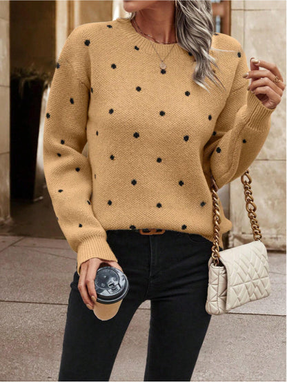 Ins Polka Dot Print Pullover Sweater Fashion Casual Long-sleeved