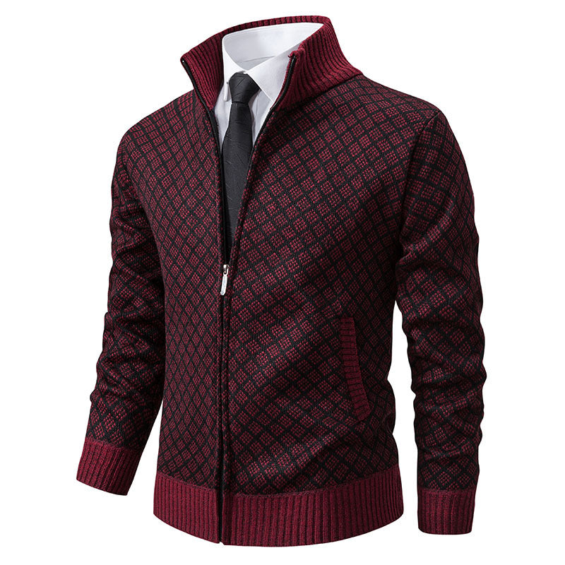 Thickened Plaid Print Jacket Cardigan Fashion Slim Fit Zipper