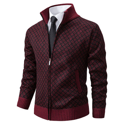 Thickened Plaid Print Jacket Cardigan Fashion Slim Fit Zipper