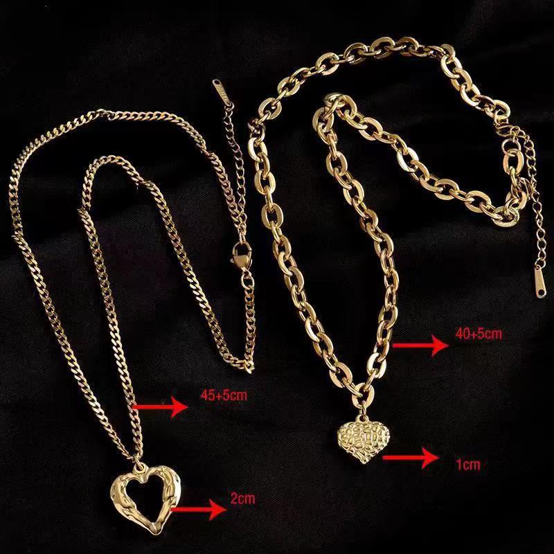 Titanium Steel Angel Wings Love Necklace Irregular Folds 2 Heart Love