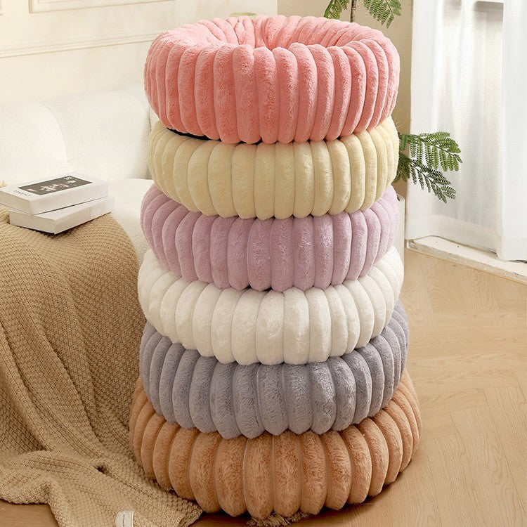Pet Kennels Long Plush Round Cat Nest Winter Warm Dog Beds