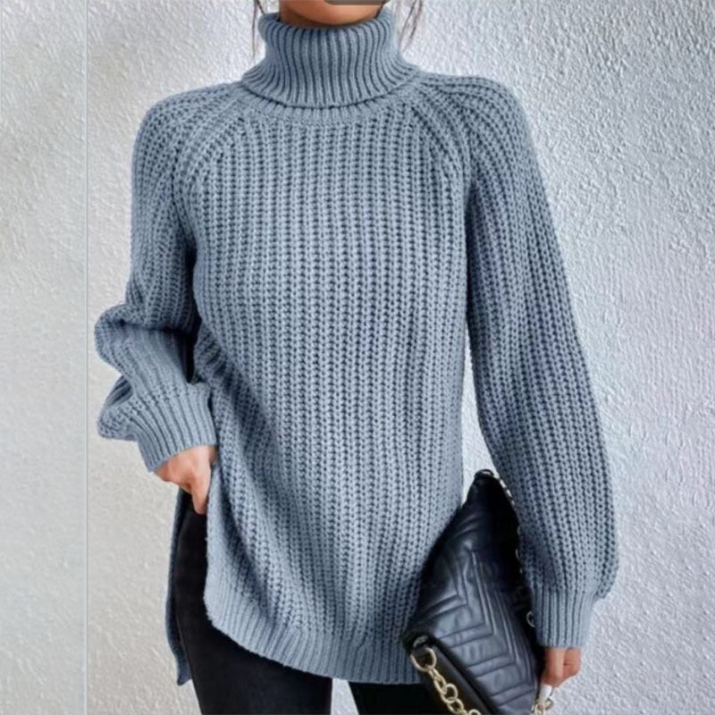 Turtleneck Pullover Sweater With Split Design Fashion