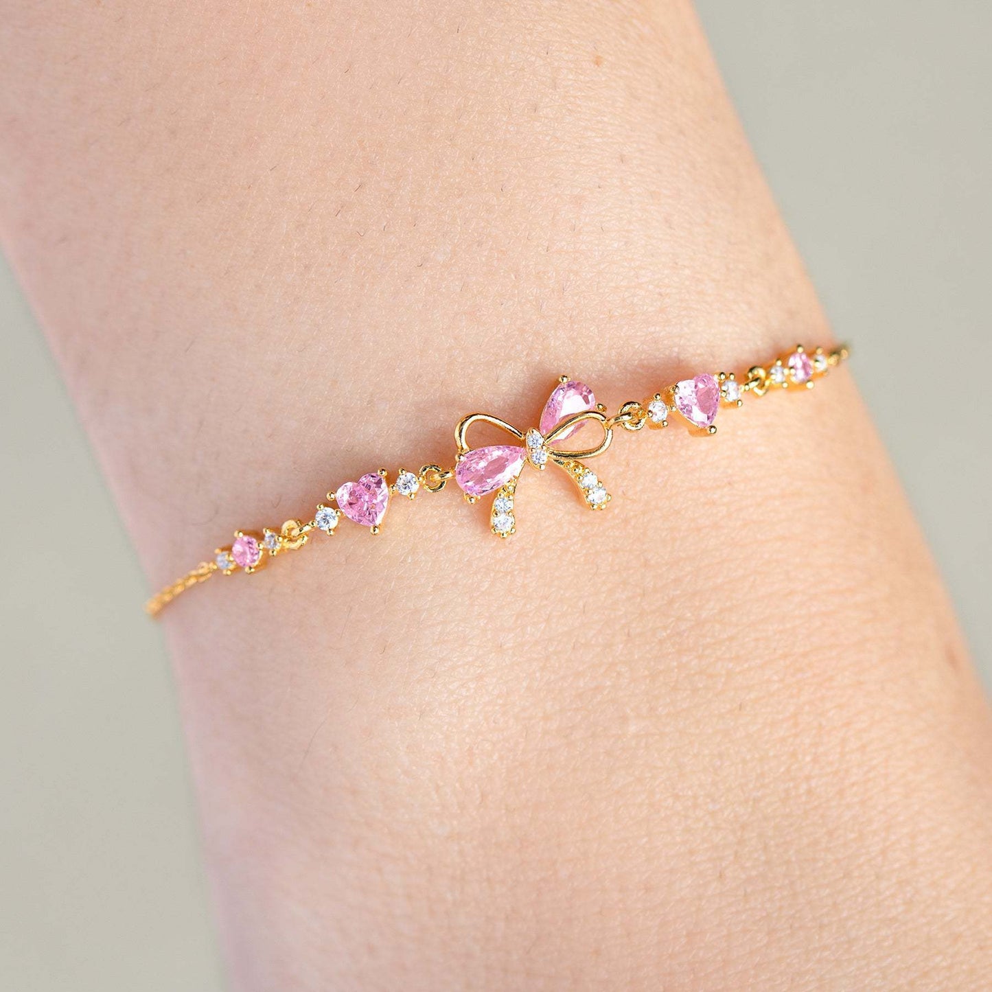Sweet Bow Heart Rhinestone Bracelet Y2K Ins