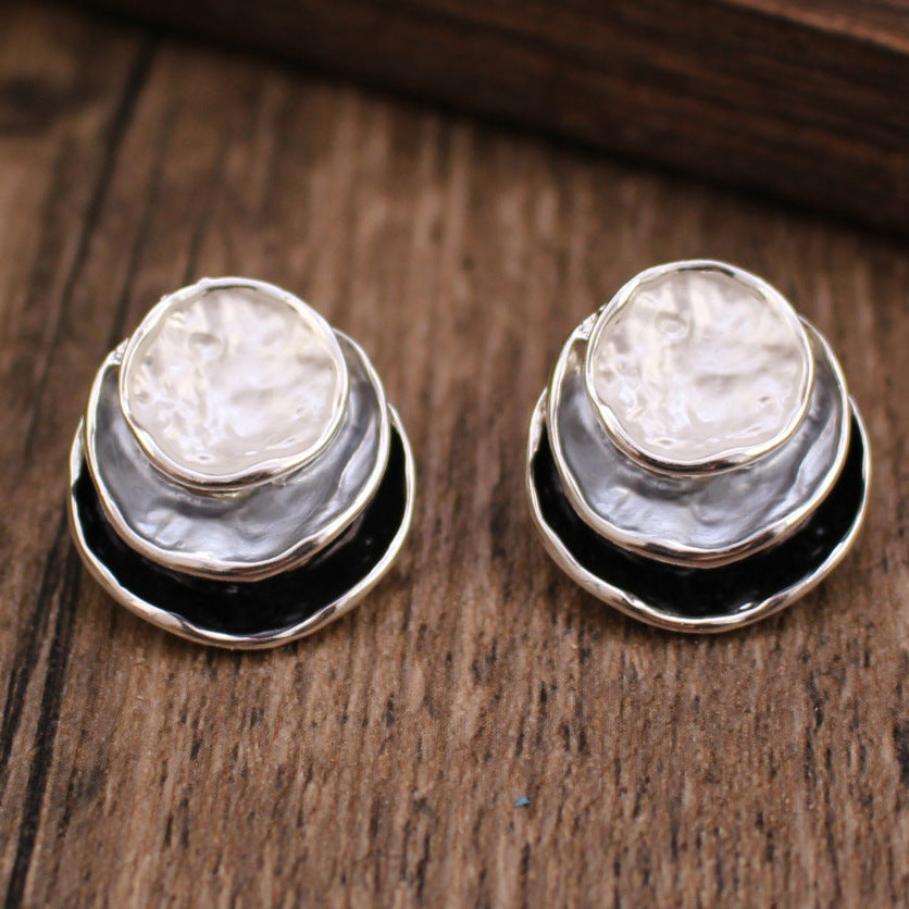 Ins Three-colored Painting Round Earrings Fashion