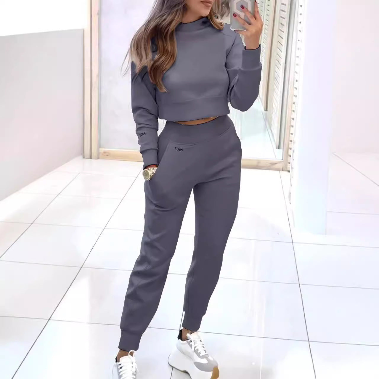 Stand Collar Sports Suit Fashion Pullover Solid Outfits