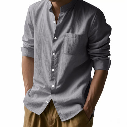 Long Sleeve Stand Collar Shirt With Pockets