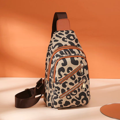 Leopard Print Sling Chest Bag With Headphone Jack Crossbody Backpack