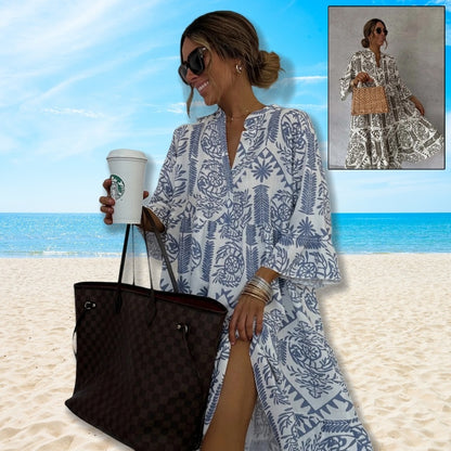 Autumn Casual Print Vacation Loose Dress Women Fashion