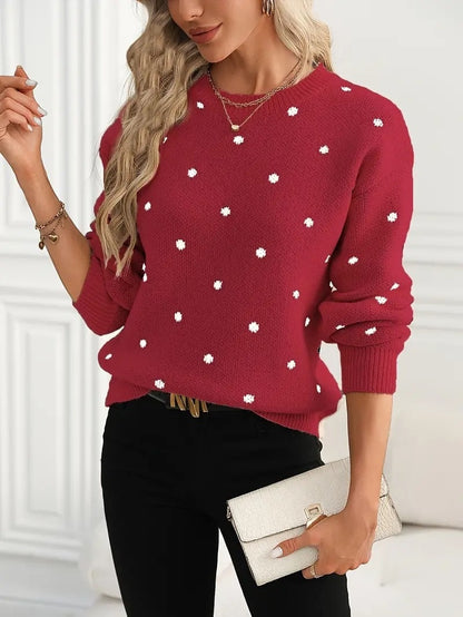 Ins Polka Dot Print Pullover Sweater Fashion Casual Long-sleeved