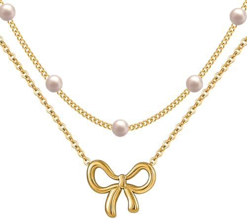 Simple Pearl Double Layer Choker Fashion Gold Color Necklaces Chain