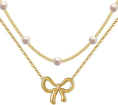 Simple Pearl Double Layer Choker Fashion Gold Color Necklaces Chain