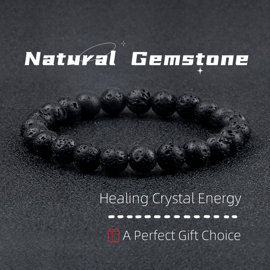 Natural Volcanic Stone Beads Bracelets Black Lava