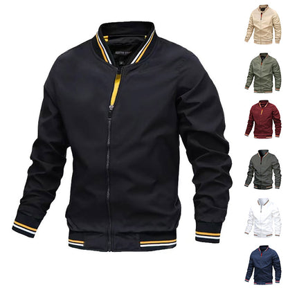 Men's Striped Zip-up Jacket With Pockets Fashion Casual