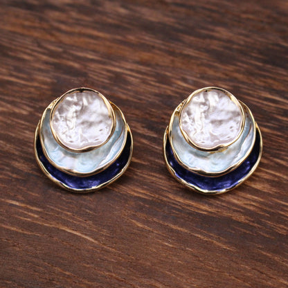 Ins Three-colored Painting Round Earrings Fashion