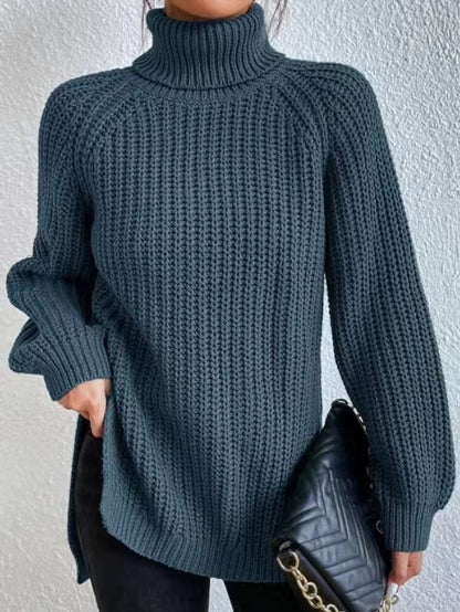 Turtleneck Pullover Sweater With Split Design Fashion